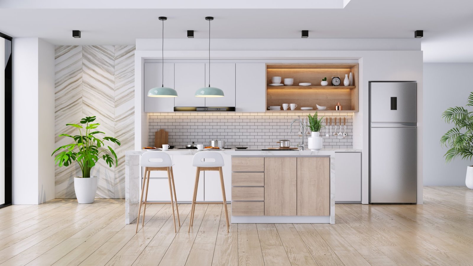 Light contemporary kitchen with natural wood details