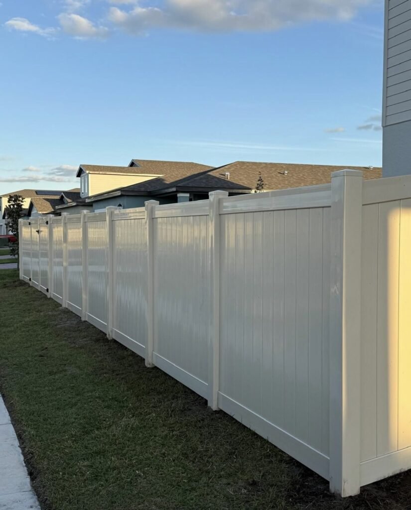 New white vinyl privacy fence - Rafa Home Builders