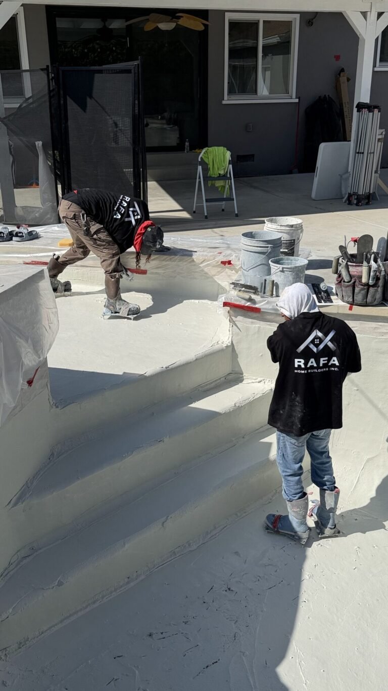 Finishing the pool steps during a replaster